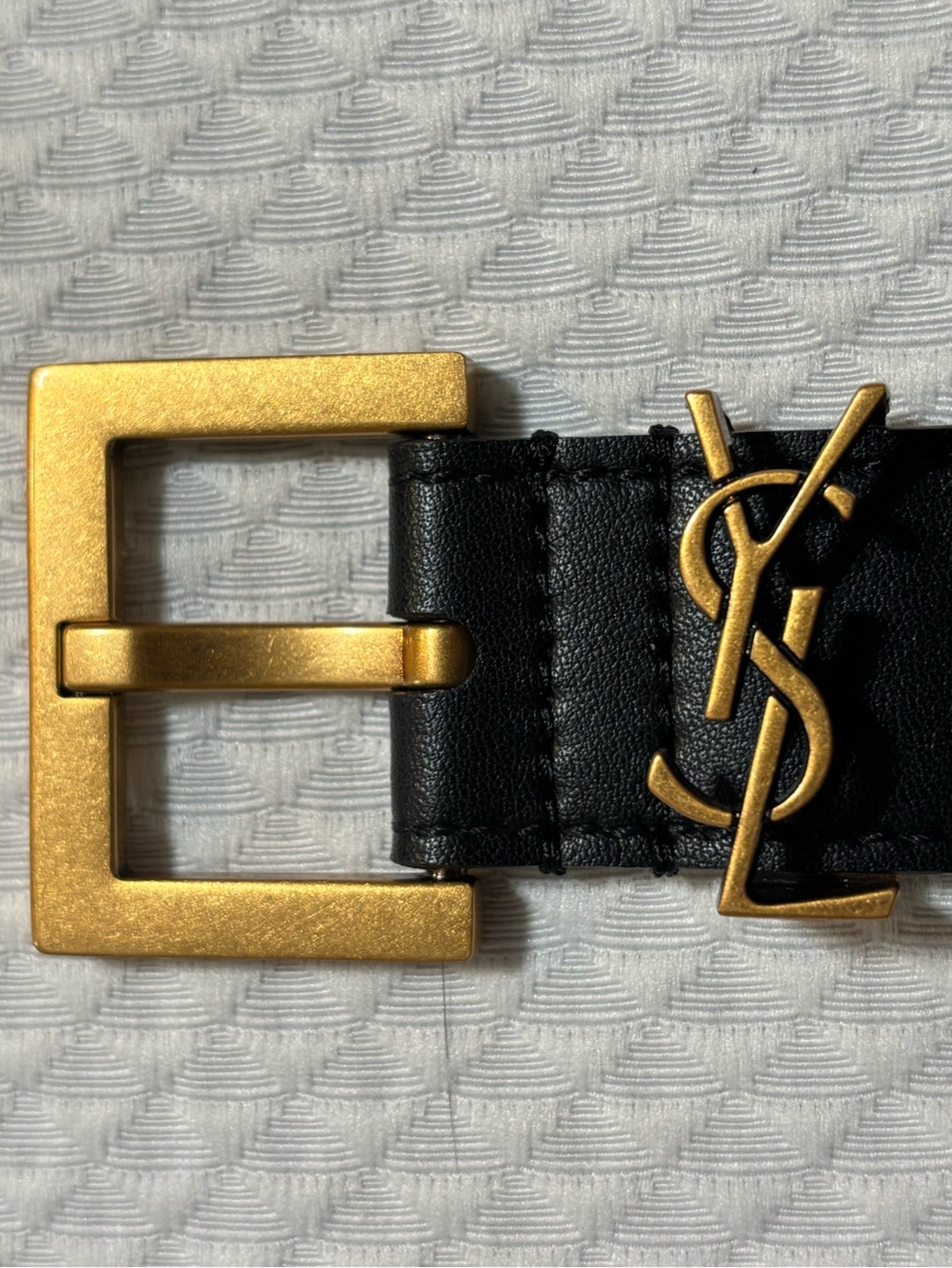 Saint Laurent Black Leather Belt with Gold YSL Monogram & Buckle